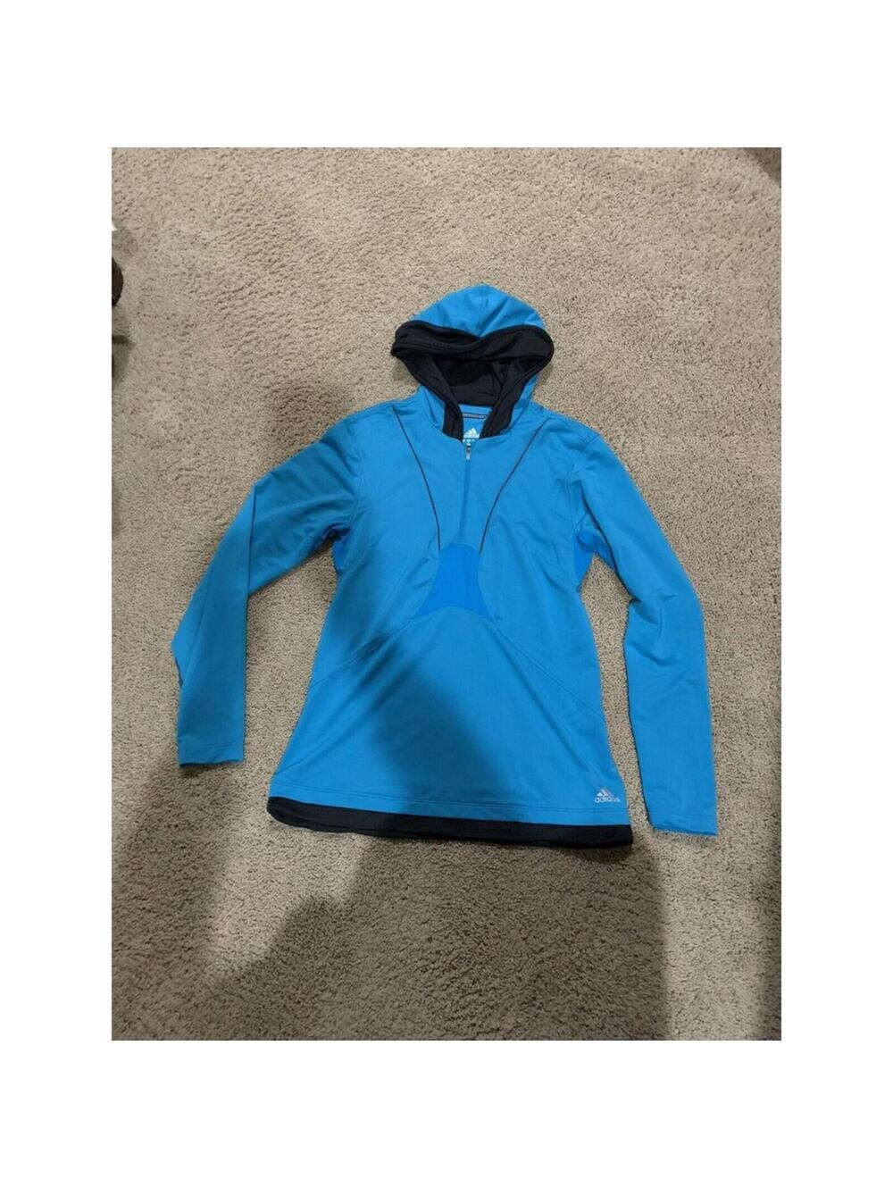 Women's ADIDAS M Medium climacool long sleeve hooded 1/4 zip teal black shirt M